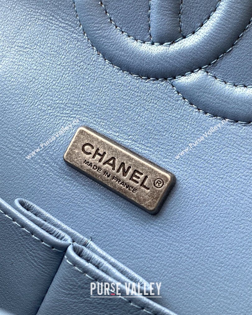 Chanel Embroidered Denim Medium Classic Flap Bag A01112 Light Blue 2026 0204 (yezi-260204049)