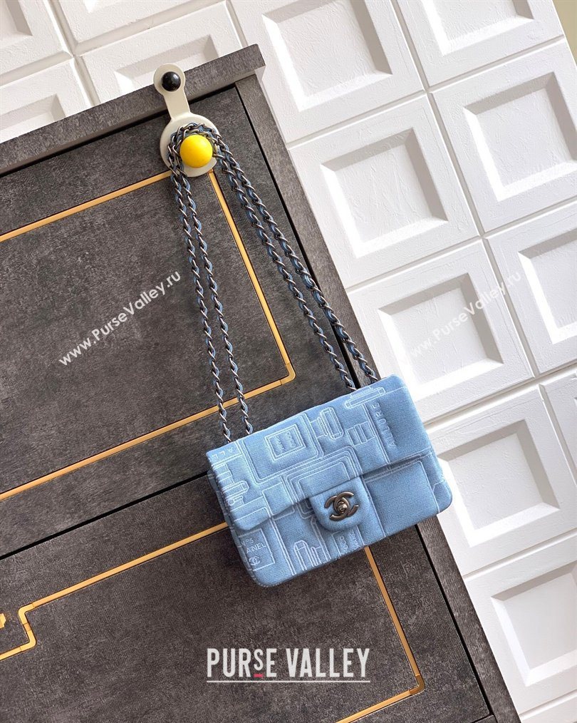 Chanel Embroidered Denim Mini Classic Flap Bag A01116 Light Blue 2026 0204 (yezi-260204050)