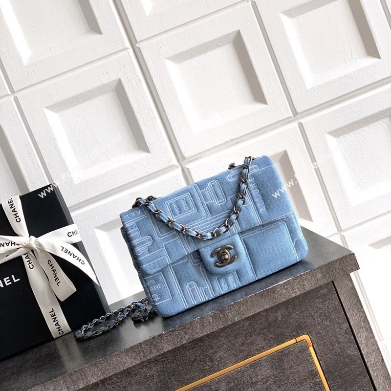 Chanel Embroidered Denim Mini Classic Flap Bag A01116 Light Blue 2026 0204 (yezi-260204050)
