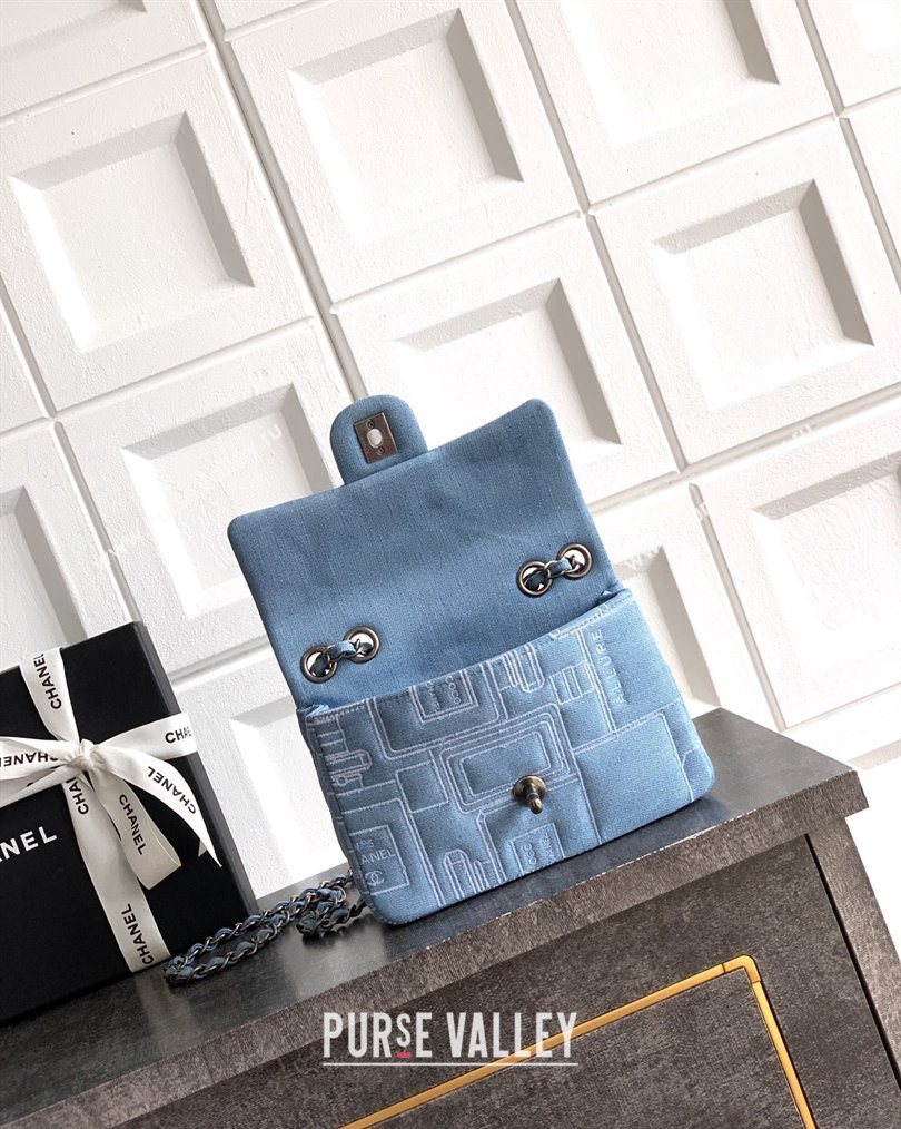 Chanel Embroidered Denim Mini Classic Flap Bag A01116 Light Blue 2026 0204 (yezi-260204050)