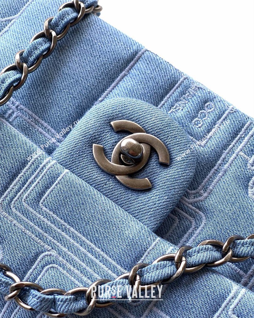Chanel Embroidered Denim Mini Classic Flap Bag A01116 Light Blue 2026 0204 (yezi-260204050)