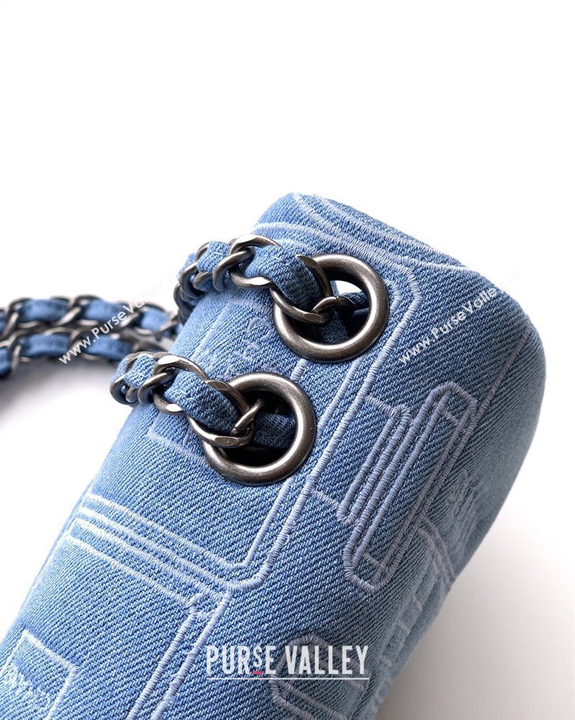 Chanel Embroidered Denim Mini Classic Flap Bag A01116 Light Blue 2026 0204 (yezi-260204050)