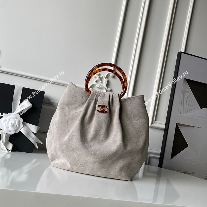 Chanel Suede Turtoise-Shell Effect Top Handle Hobo Bag Grey 2026 AS6010 (yezi-260203063)
