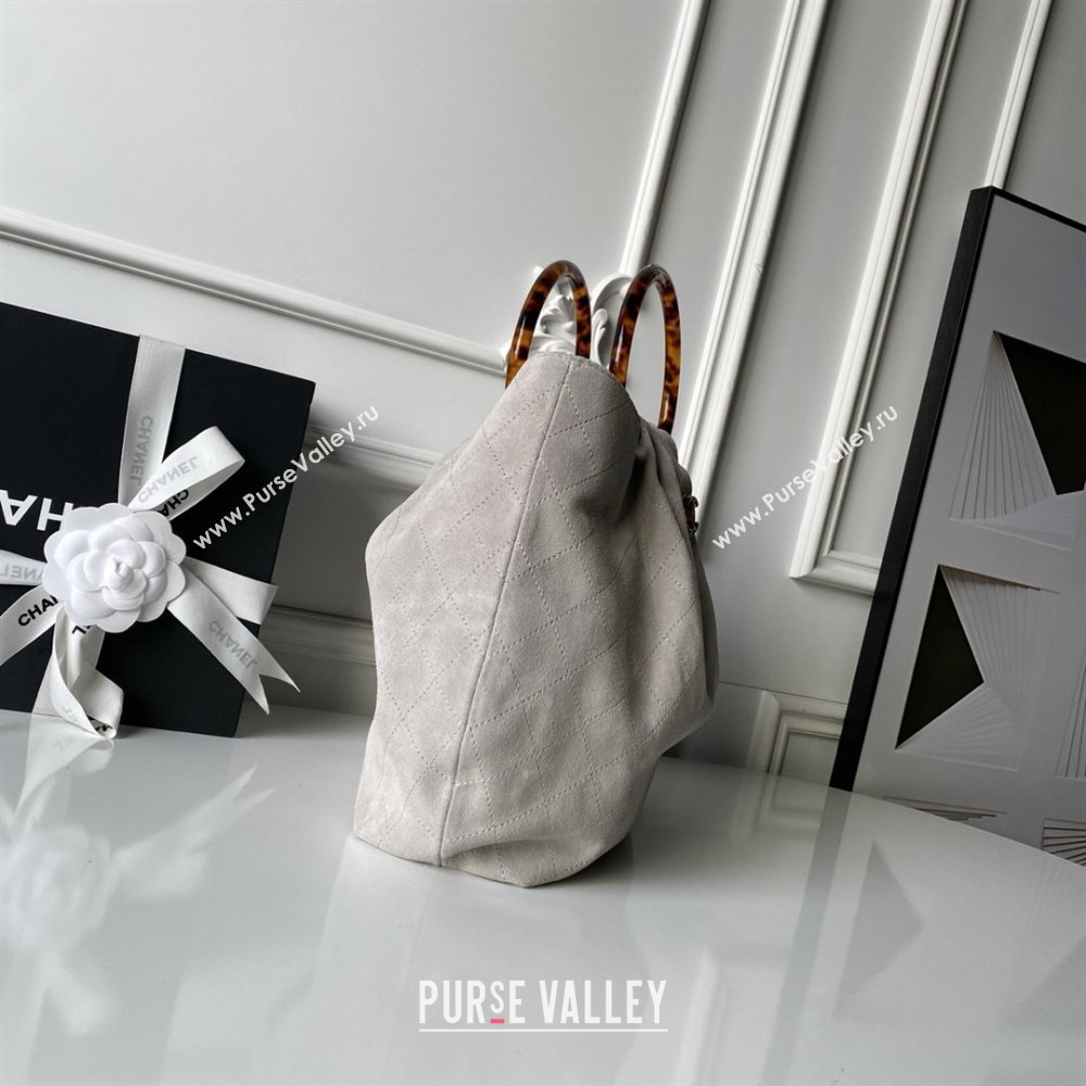 Chanel Suede Turtoise-Shell Effect Top Handle Hobo Bag Grey 2026 AS6010 (yezi-260203063)