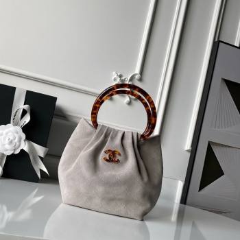Chanel Suede Turtoise-Shell Effect Top Handle Small Hobo Bag Grey 2026 AS6022 (yezi-260203076)