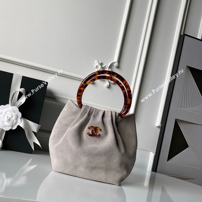 Chanel Suede Turtoise-Shell Effect Top Handle Small Hobo Bag Grey 2026 AS6022 (yezi-260203076)