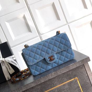 Chanel Quilted Denim Turtoise-Shell Effect Small Classic Flap Bag A01113 Light Blue 2026 (yezi-260204046)