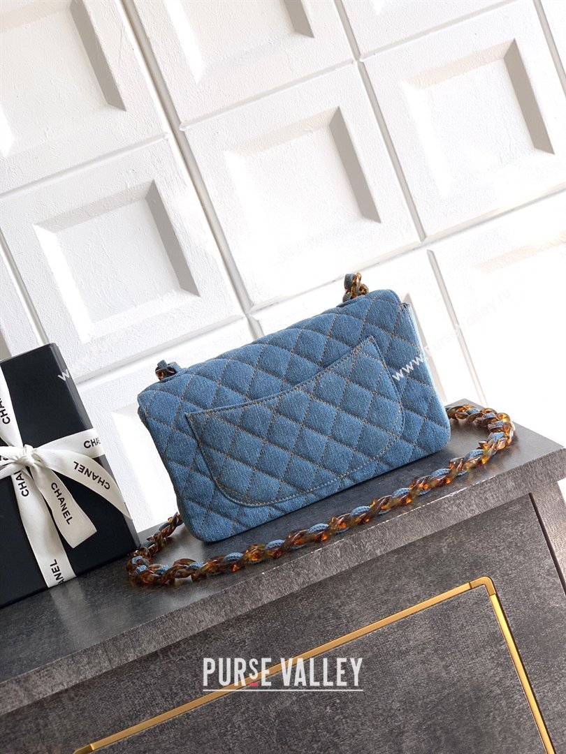 Chanel Quilted Denim Turtoise-Shell Effect Small Classic Flap Bag A01113 Light Blue 2026 (yezi-260204046)