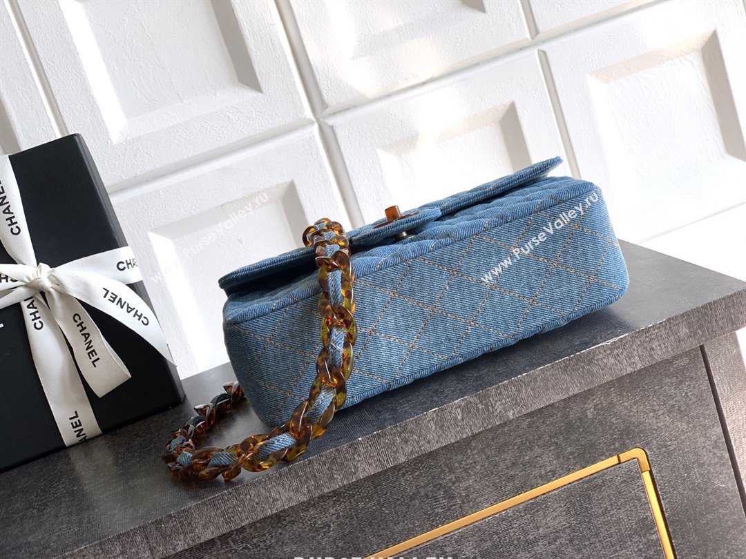Chanel Quilted Denim Turtoise-Shell Effect Small Classic Flap Bag A01113 Light Blue 2026 (yezi-260204046)