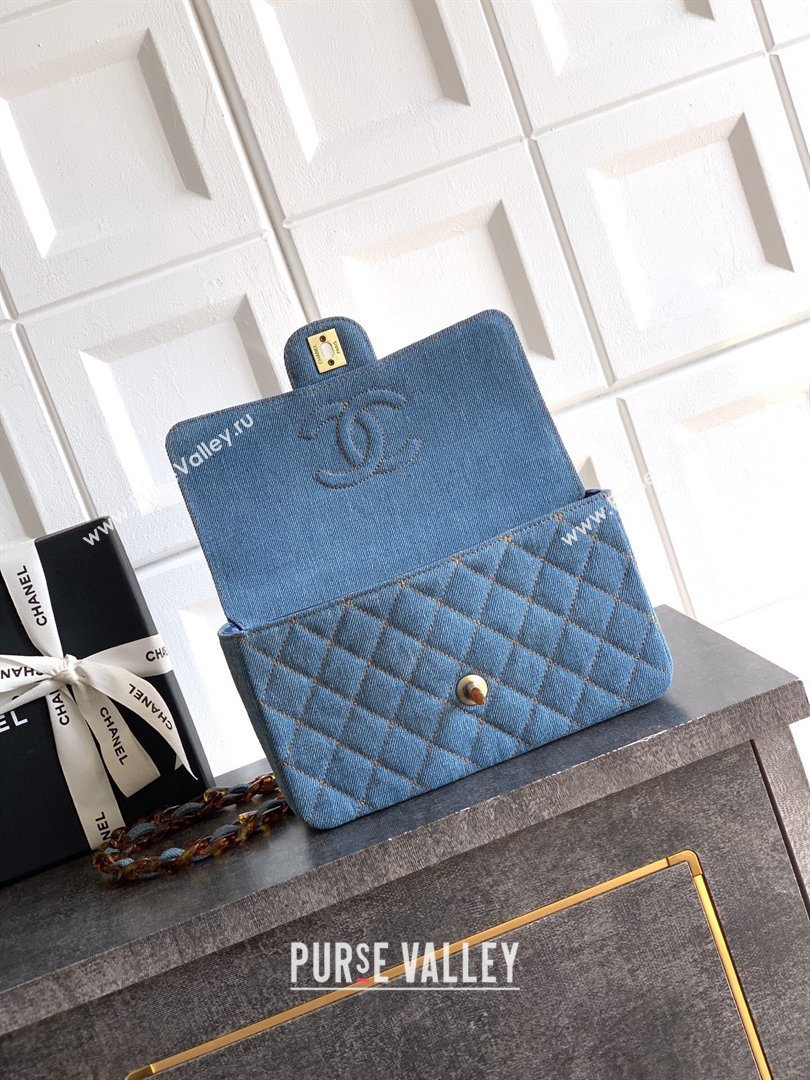 Chanel Quilted Denim Turtoise-Shell Effect Small Classic Flap Bag A01113 Light Blue 2026 (yezi-260204046)