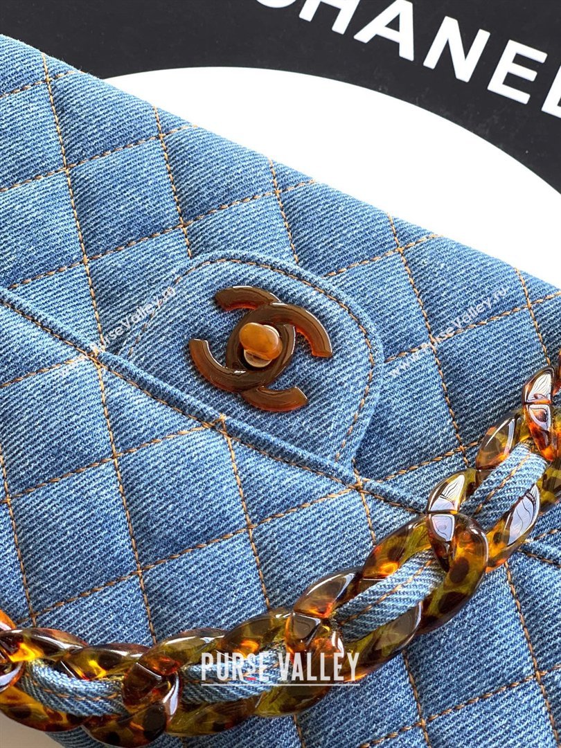 Chanel Quilted Denim Turtoise-Shell Effect Small Classic Flap Bag A01113 Light Blue 2026 (yezi-260204046)