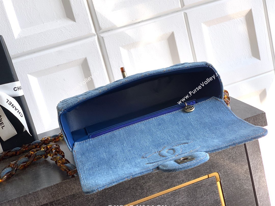 Chanel Quilted Denim Turtoise-Shell Effect Small Classic Flap Bag A01113 Light Blue 2026 (yezi-260204046)