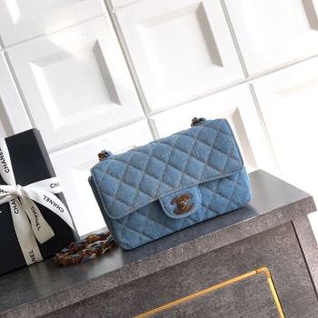 Chanel Quilted Denim Turtoise-Shell Effect Mini Classic Flap Bag A01116 Light Blue 2026 (yezi-260204047)