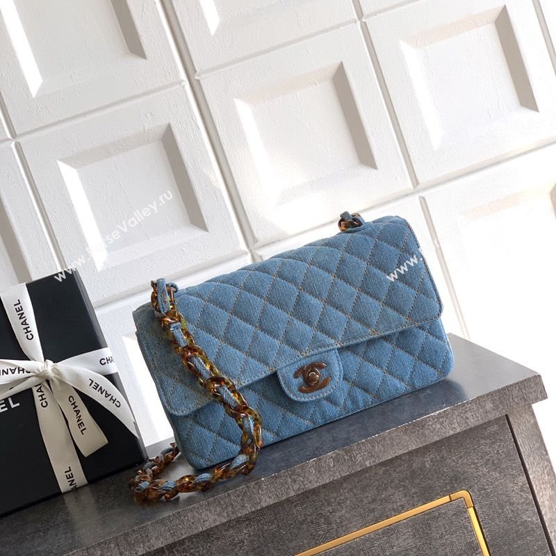 Chanel Quilted Denim Turtoise-Shell Effect Medium Classic Flap Bag A01112 Light Blue 2026 (yezi-260204045)