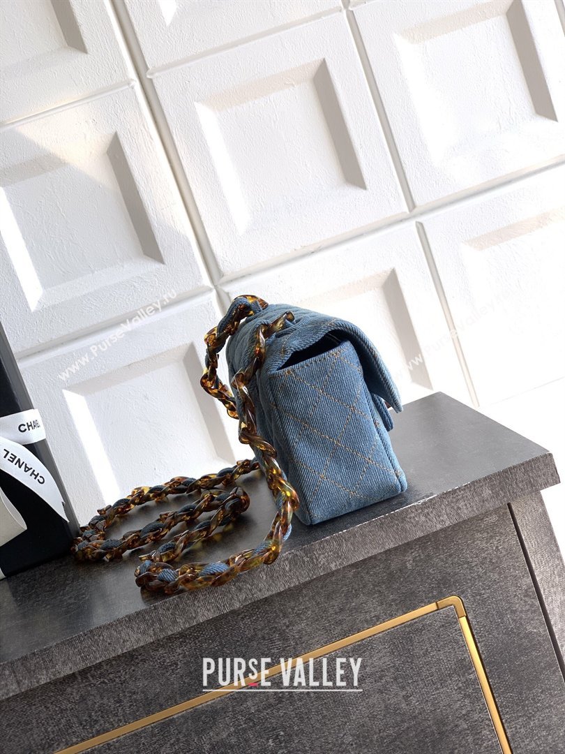 Chanel Quilted Denim Turtoise-Shell Effect Mini Classic Flap Bag A01116 Light Blue 2026 (yezi-260204047)
