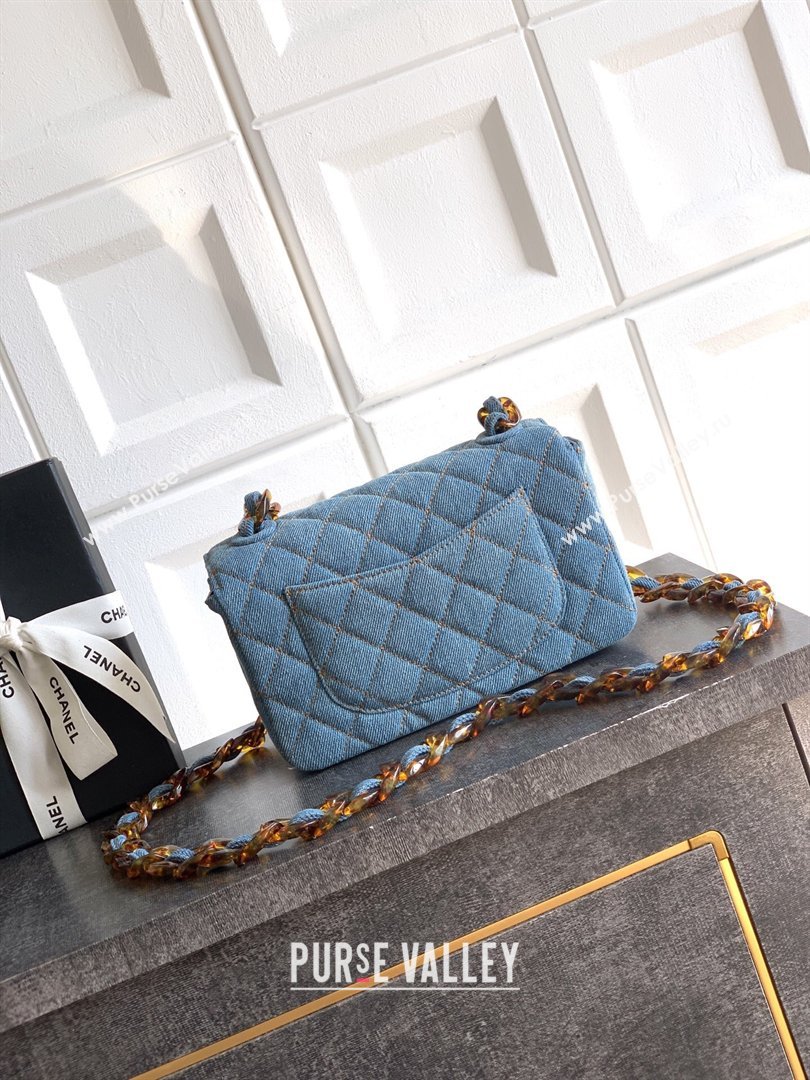 Chanel Quilted Denim Turtoise-Shell Effect Mini Classic Flap Bag A01116 Light Blue 2026 (yezi-260204047)