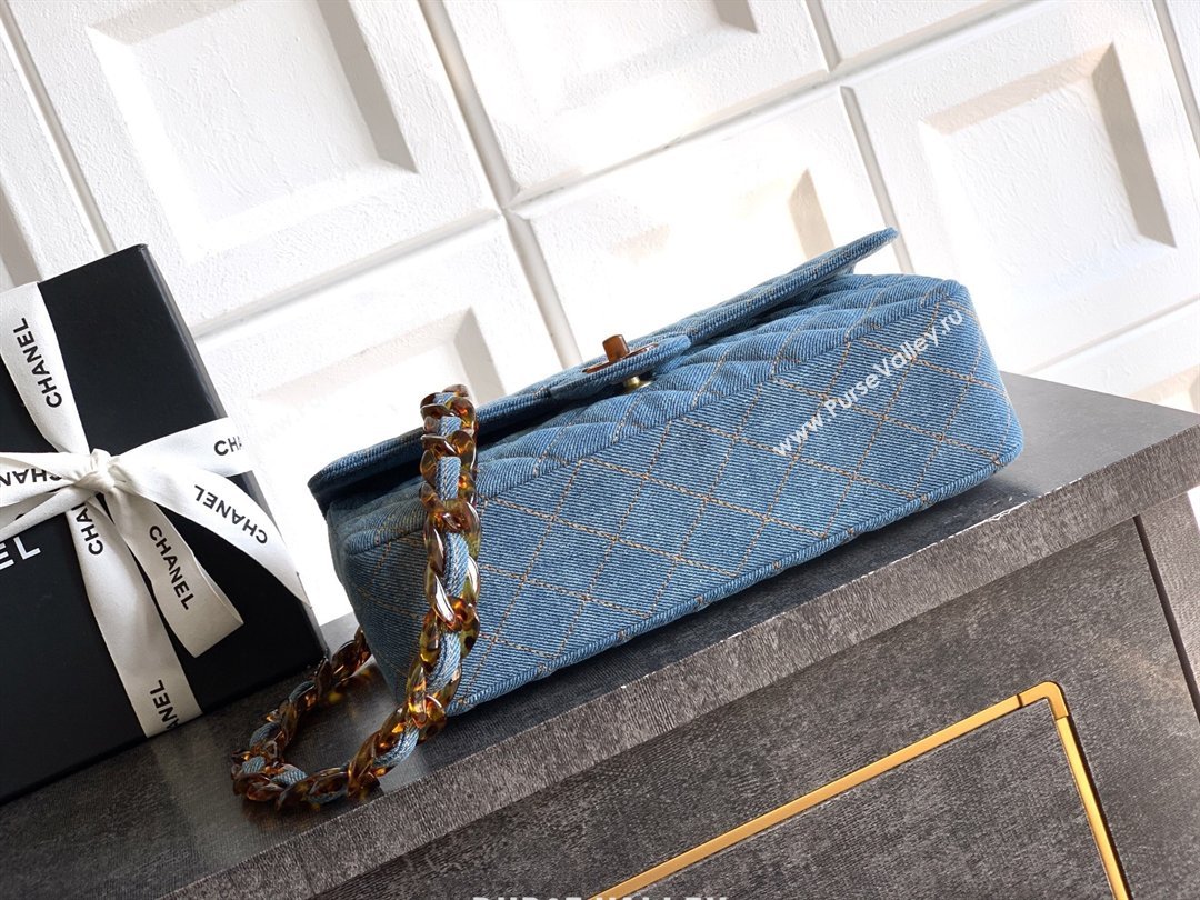 Chanel Quilted Denim Turtoise-Shell Effect Medium Classic Flap Bag A01112 Light Blue 2026 (yezi-260204045)