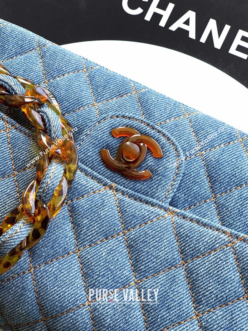 Chanel Quilted Denim Turtoise-Shell Effect Medium Classic Flap Bag A01112 Light Blue 2026 (yezi-260204045)
