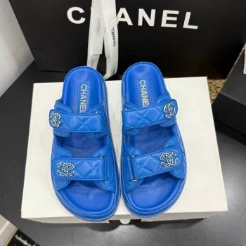 Chanel Lambskin Leather Strap Flat Slides Sandal with Chain CC Sky Blue 2026 CH030614 (MD-260306111)
