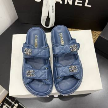Chanel Lambskin Leather Strap Flat Slides Sandal with Chain CC Dark Blue 2026 CH030614 (MD-260306112)