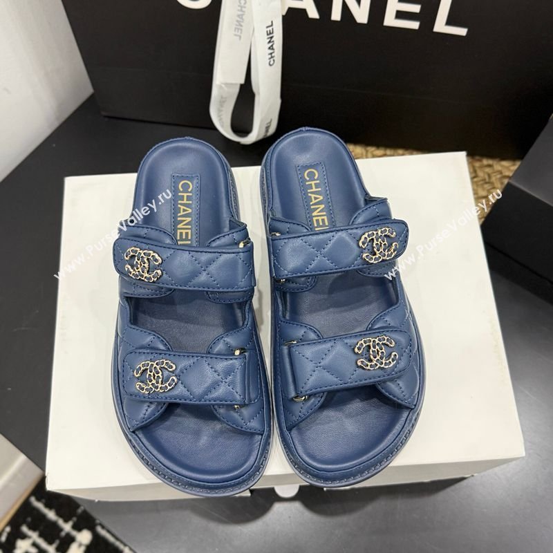 Chanel Lambskin Leather Strap Flat Slides Sandal with Chain CC Dark Blue 2026 CH030614 (MD-260306112)
