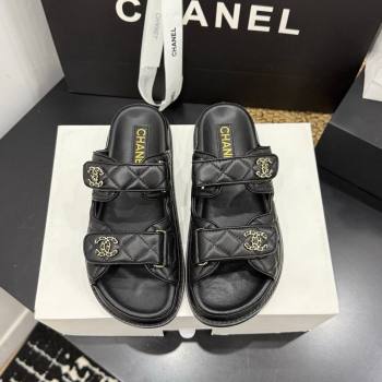 Chanel Lambskin Leather Strap Flat Slides Sandal with Chain CC Black 2026 CH030614 (MD-260306113)
