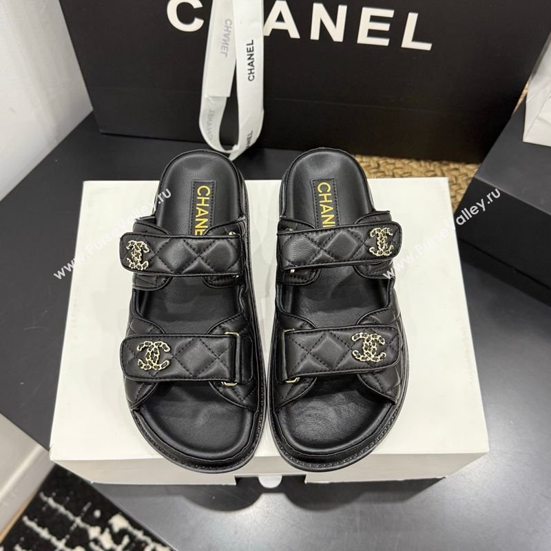 Chanel Lambskin Leather Strap Flat Slides Sandal with Chain CC Black 2026 CH030614 (MD-260306113)