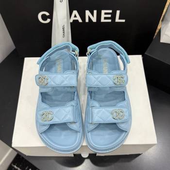 Chanel Lambskin Leather Strap Flat Sandals with Chain CC Light Blue 2026 CH030614 (MD-260306114)