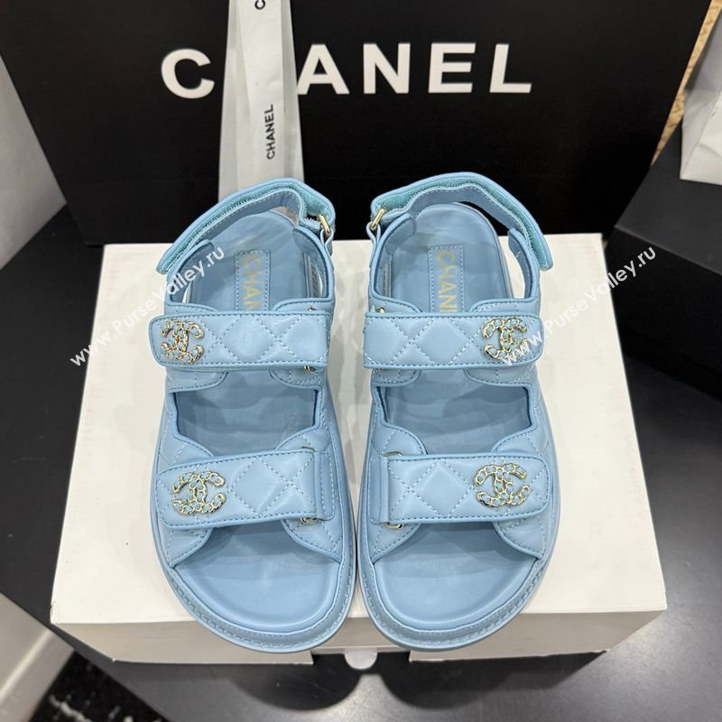 Chanel Lambskin Leather Strap Flat Sandals with Chain CC Light Blue 2026 CH030614 (MD-260306114)