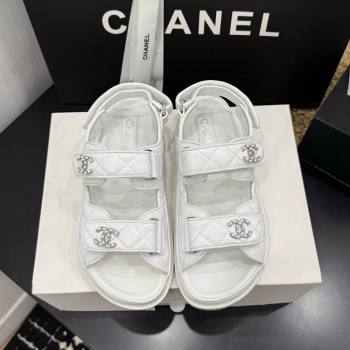 Chanel Lambskin Leather Strap Flat Sandals with Chain CC White 2026 CH030614 (MD-260306115)