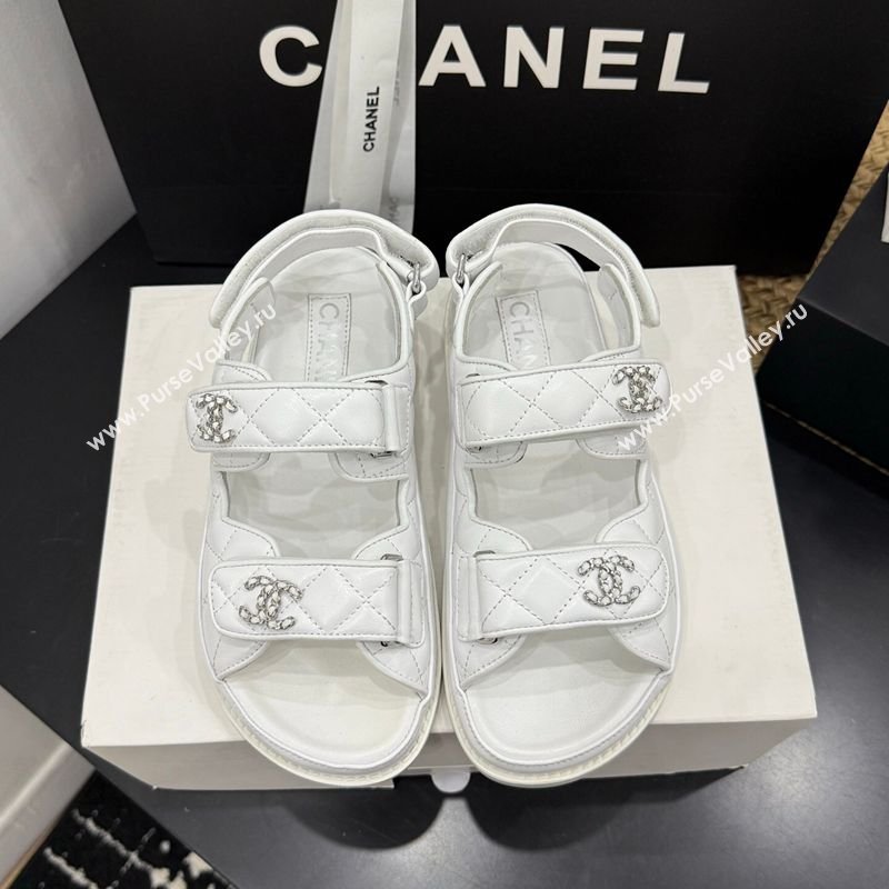 Chanel Lambskin Leather Strap Flat Sandals with Chain CC White 2026 CH030614 (MD-260306115)