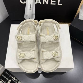 Chanel Lambskin Leather Strap Flat Sandals with Chain CC Ivory 2026 CH030614 (MD-260306116)