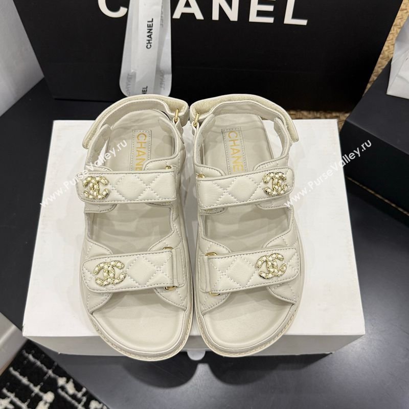 Chanel Lambskin Leather Strap Flat Sandals with Chain CC Ivory 2026 CH030614 (MD-260306116)