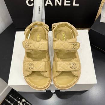 Chanel Lambskin Leather Strap Flat Sandals with Chain CC Beige 2026 CH030614 (MD-260306117)