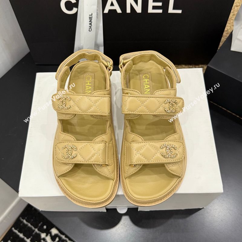 Chanel Lambskin Leather Strap Flat Sandals with Chain CC Beige 2026 CH030614 (MD-260306117)