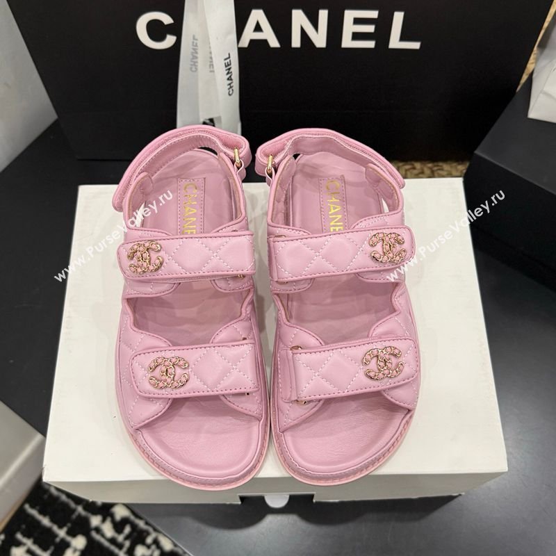 Chanel Lambskin Leather Strap Flat Sandals with Chain CC Light Pink 2026 CH030614 (MD-260306119)