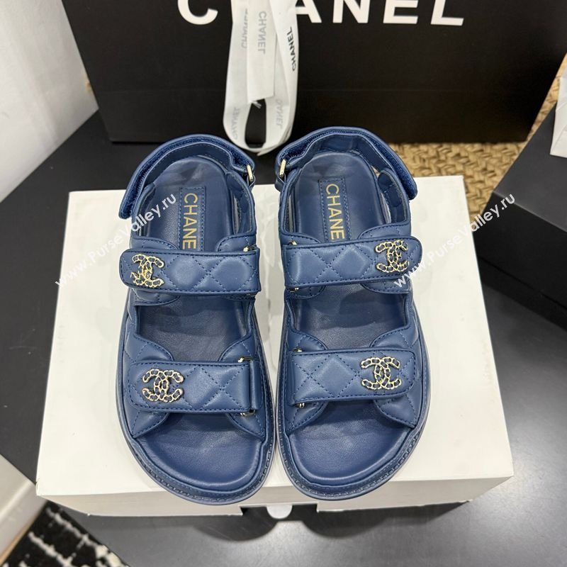Chanel Lambskin Leather Strap Flat Sandals with Chain CC Dark Blue 2026 CH030614 (MD-260306123)