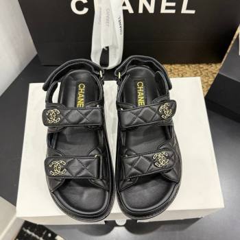 Chanel Lambskin Leather Strap Flat Sandals with Chain CC Black 2026 CH030614 (MD-260306124)
