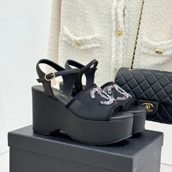 Chanel Mesh Glass Beads Wedge Sandals 9.5cm Black 2026 G47063 (MD-260306016)