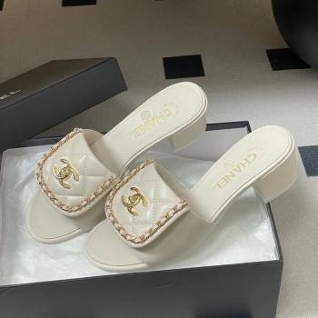 Chanel Lambskin Leather Heel Slides Sandal 5cm with Chain and Foldover White 2026 G45474 (MD-260306130)