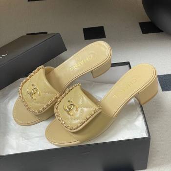 Chanel Lambskin Leather Heel Slides Sandal 5cm with Chain and Foldover Beige 2026 G45474 (MD-260306131)