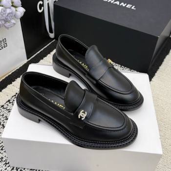 Chanel Calfskin Leather Loafers with Strass CC Strap Black 2026 G46995 (MD-260306134)