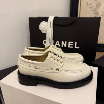 Chanel Shiny Calfskin Leather Laced-up Shoes White 2026 CH030615 (MD-260306136)