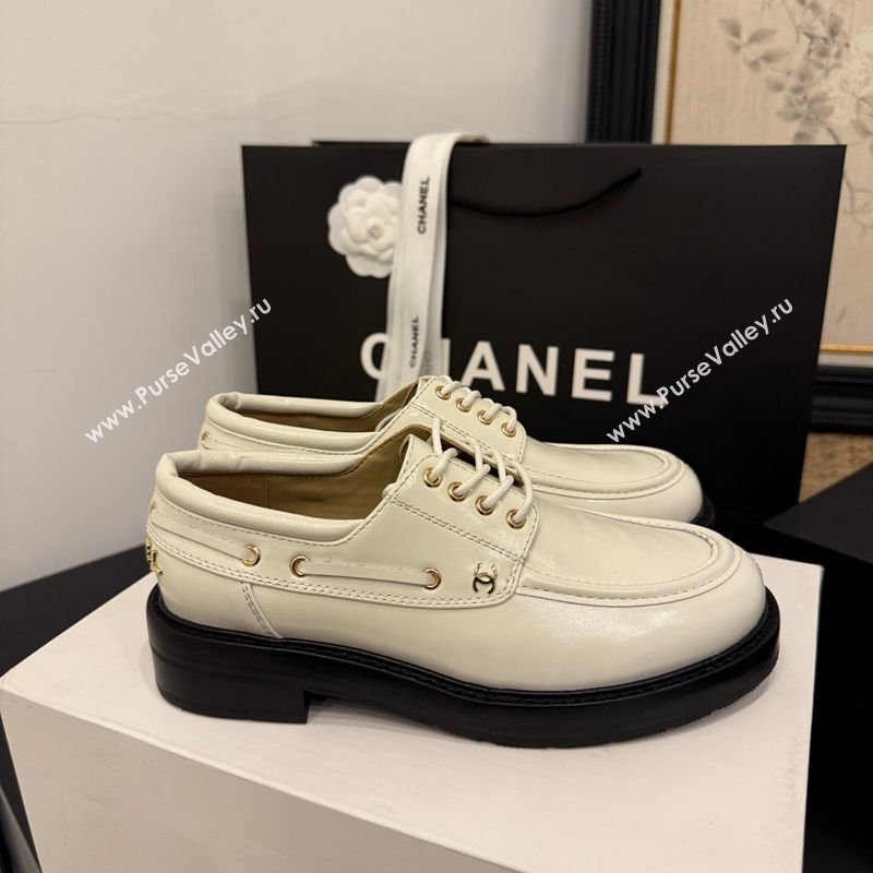 Chanel Shiny Calfskin Leather Laced-up Shoes White 2026 CH030615 (MD-260306136)