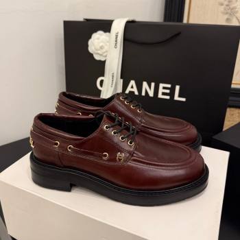 Chanel Shiny Calfskin Leather Laced-up Shoes Dark Brown 2026 CH030615 (MD-260306139)