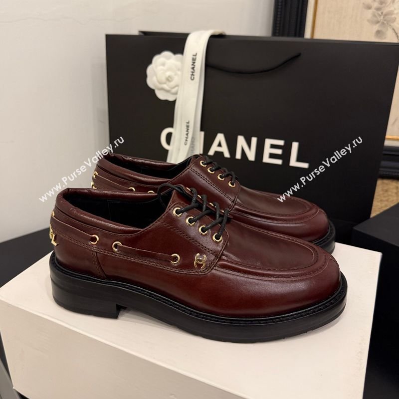 Chanel Shiny Calfskin Leather Laced-up Shoes Dark Brown 2026 CH030615 (MD-260306139)