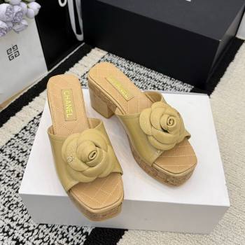 Chanel Patent Leather Heel Slides Sandal with Camellia Beige 2026 CH030616 (MD-260307005)