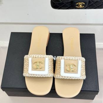 Chanel Straw-Like Flat Slides Sandal with CC Foldover Beige 2026 CH030702 (MD-260307039)