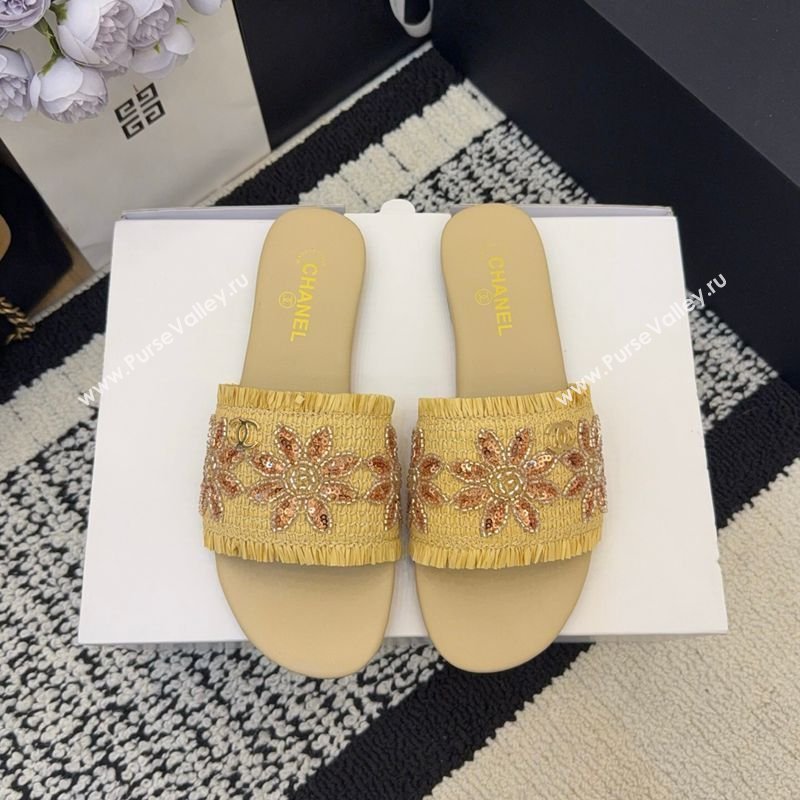 Chanel Bloom Straw-Like Flat Slides Sandal Beige 2026 CH030701 (MD-260307019)