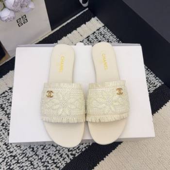 Chanel Bloom Straw-Like Flat Slides Sandal White 2026 CH030701 (MD-260307020)
